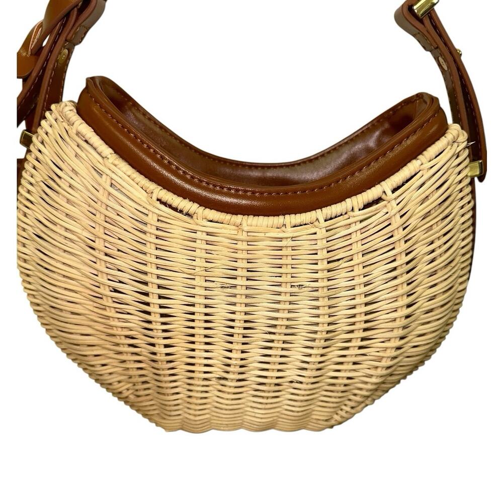 LOULU NWT Wicker Half Moon Shoulder Bag with Crossbody Strap - Picture 4 of 10